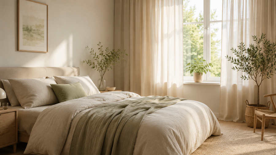 Ruhiges Schlafzimmer im Morgenlicht